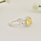 925 Sterling Silver 6x6mm Round Lemon Quartz Ring with Halo Accents