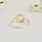 925 Sterling Silver 6x6mm Round Lemon Quartz Ring with Halo Accents
