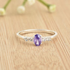 925 Sterling Silver 6x4mm Oval Tanzanite and White Stone Ring