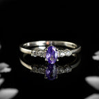 925 Sterling Silver 6x4mm Oval Tanzanite and White Stone Ring