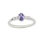 925 Sterling Silver 6x4mm Oval Tanzanite and White Stone Ring
