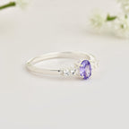 925 Sterling Silver 6x4mm Oval Tanzanite and White Stone Ring