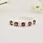 925 Sterling Silver 4x4mm Round Smoky Quartz Half Eternity Ring