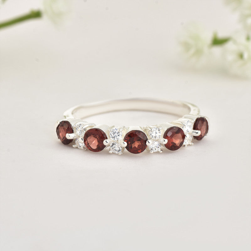 925 Sterling Silver 4x4mm Round Smoky Quartz Half Eternity Ring