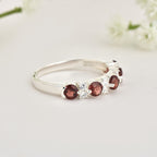925 Sterling Silver 4x4mm Round Smoky Quartz Half Eternity Ring