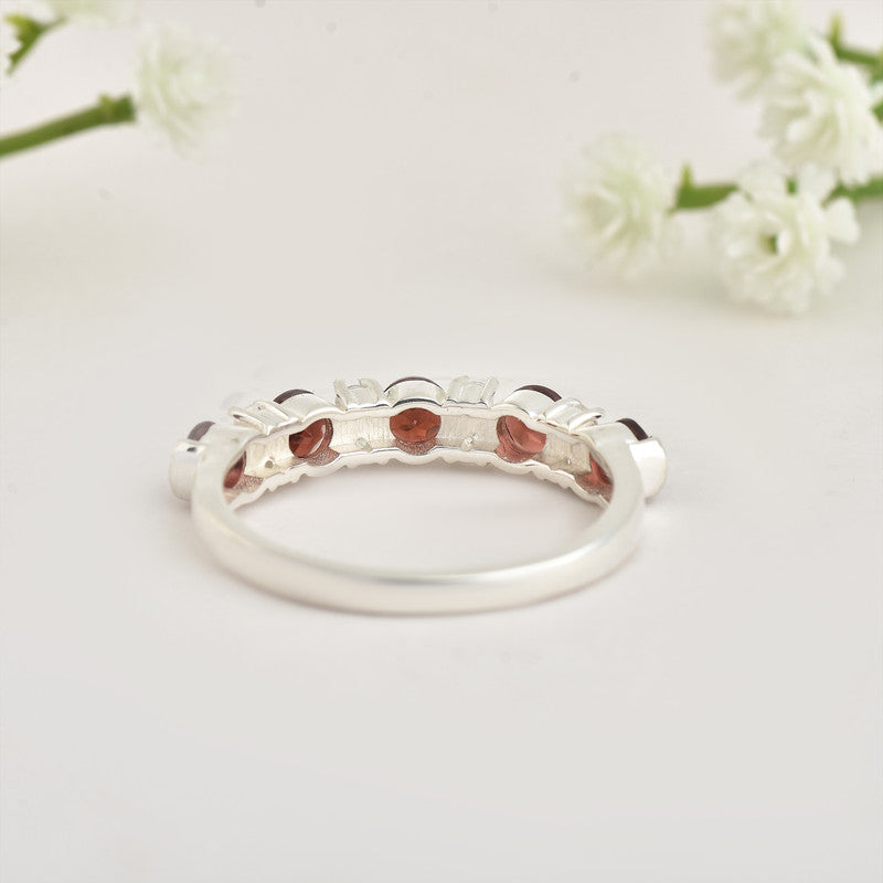 925 Sterling Silver 4x4mm Round Smoky Quartz Half Eternity Ring