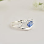 6x4mm Oval Blue Sapphire Split Shank Ring 925 Sterling Silver