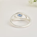 6x4mm Oval Blue Sapphire Split Shank Ring 925 Sterling Silver
