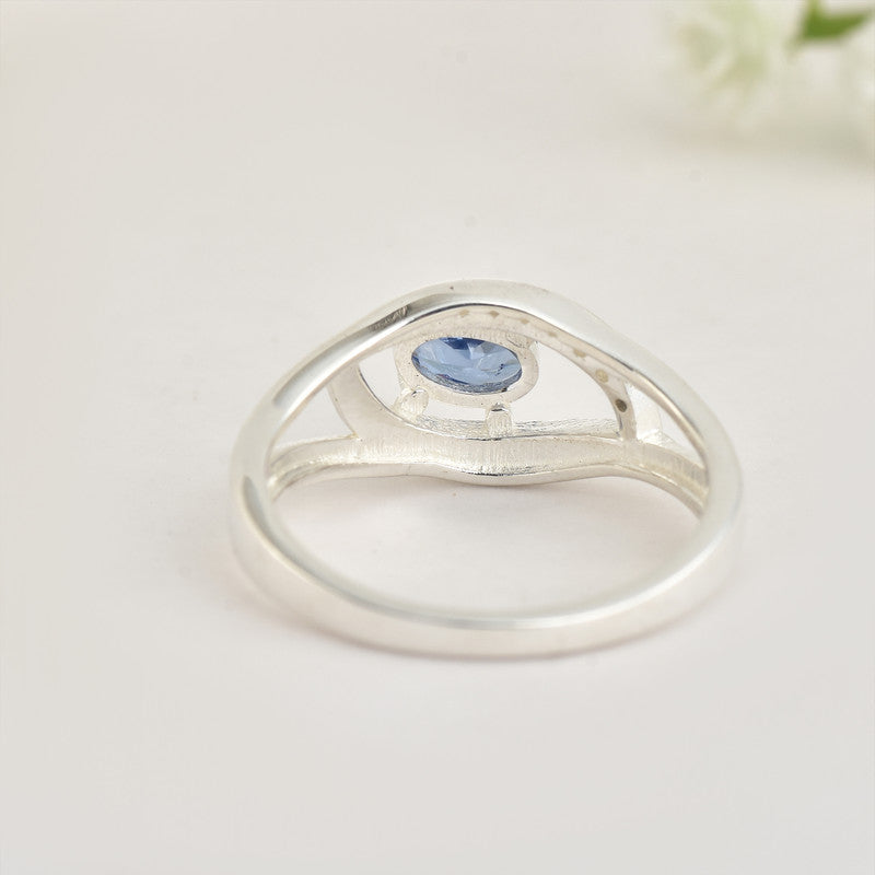 6x4mm Oval Blue Sapphire Split Shank Ring 925 Sterling Silver