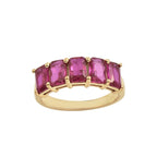 6x4mm Octagon Rhodolite Garnet Five-Stone Band Ring 925 Sterling Silver