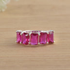 6x4mm Octagon Rhodolite Garnet Five-Stone Band Ring 925 Sterling Silver