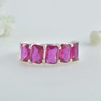 6x4mm Octagon Rhodolite Garnet Five-Stone Band Ring 925 Sterling Silver