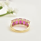 6x4mm Octagon Rhodolite Garnet Five-Stone Band Ring 925 Sterling Silver