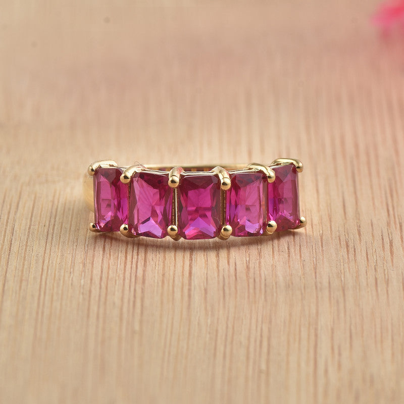 6x4mm Octagon Rhodolite Garnet Five-Stone Band Ring 925 Sterling Silver