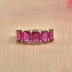 6x4mm Octagon Rhodolite Garnet Five-Stone Band Ring 925 Sterling Silver