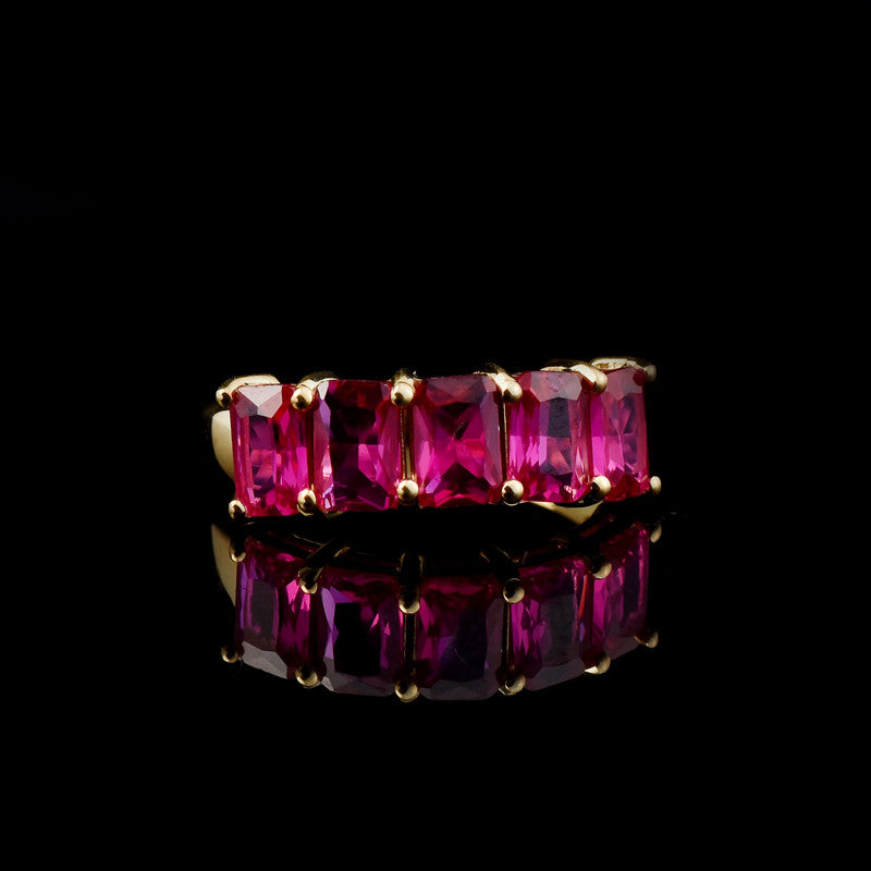 6x4mm Octagon Rhodolite Garnet Five-Stone Band Ring 925 Sterling Silver