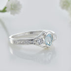 6x4mm Oval Blue Topaz Ring 925 Sterling Silver with White Accents