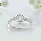 6x4mm Oval Blue Topaz Ring 925 Sterling Silver with White Accents