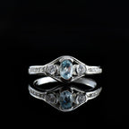 6x4mm Oval Blue Topaz Ring 925 Sterling Silver with White Accents