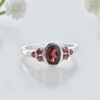 7x5mm Oval Garnet Ring with Accent Stone 925 Sterling Silver