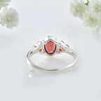 7x5mm Oval Garnet Ring with Accent Stone 925 Sterling Silver
