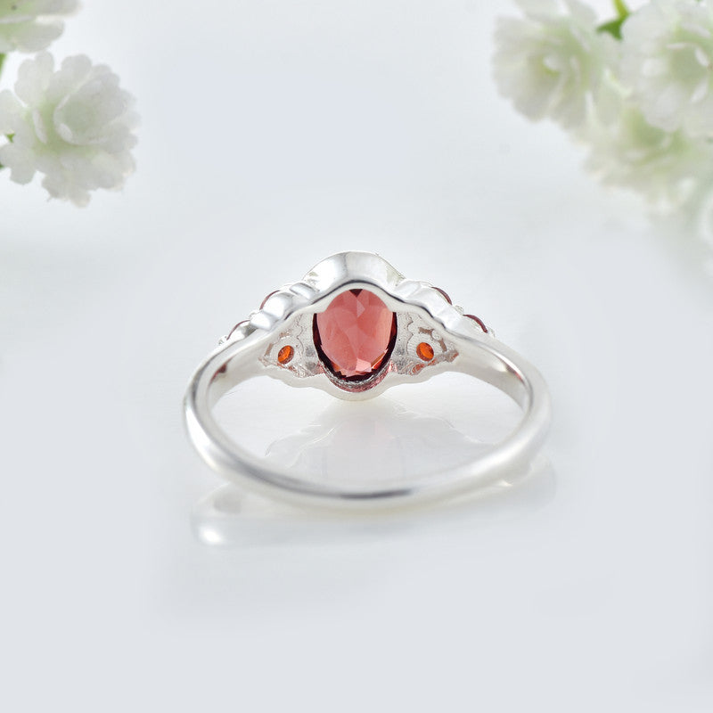 7x5mm Oval Garnet Ring with Accent Stone 925 Sterling Silver