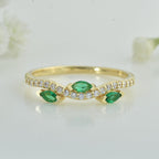 Marquise Emerald Three Stone Ring 925 925 Sterling Silver Gold Plated