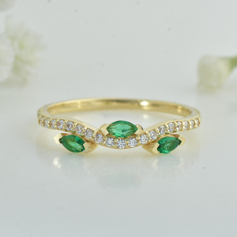 Marquise Emerald Three Stone Ring 925 925 Sterling Silver Gold Plated