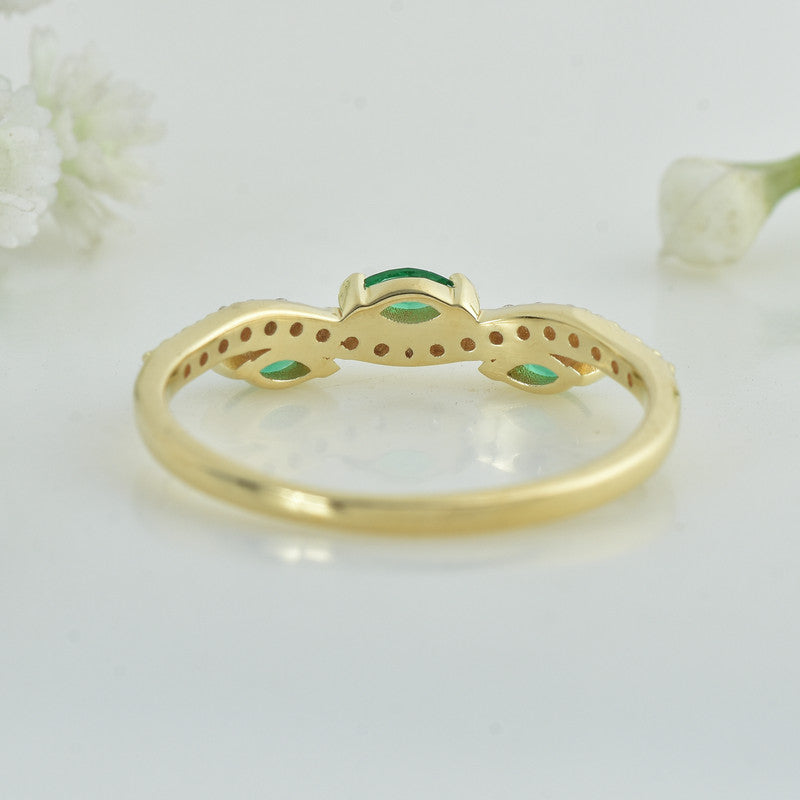 Marquise Emerald Three Stone Ring 925 925 Sterling Silver Gold Plated