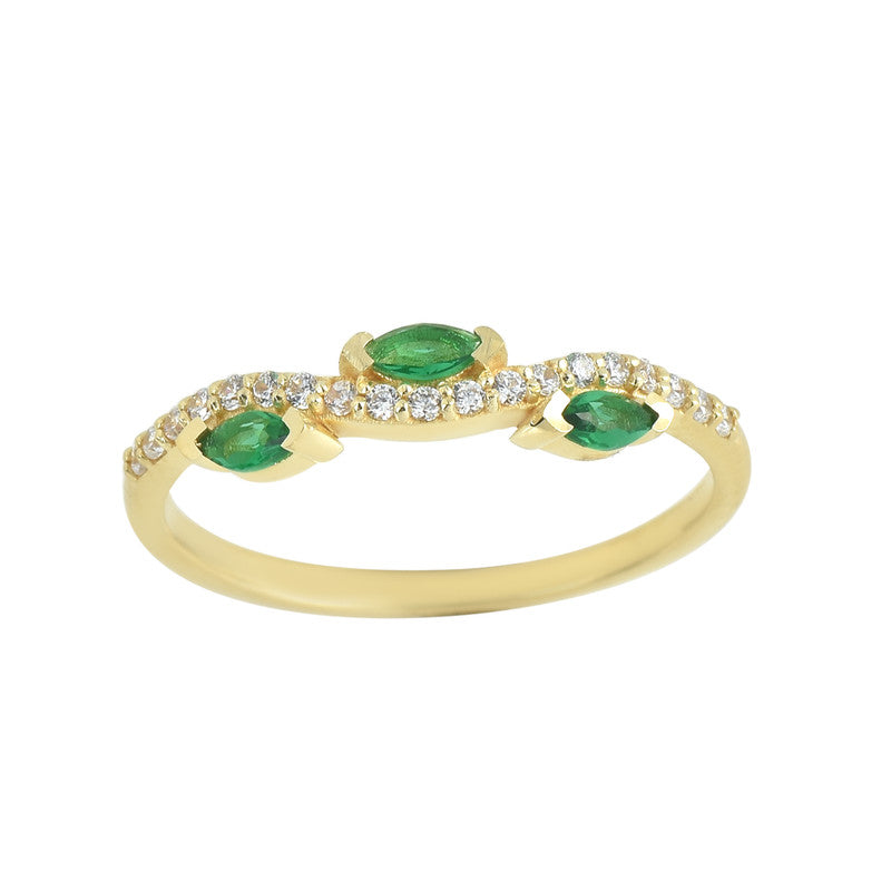 Marquise Emerald Three Stone Ring 925 925 Sterling Silver Gold Plated