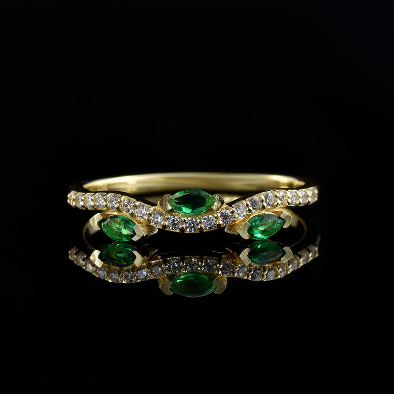 Marquise Emerald Three Stone Ring 925 925 Sterling Silver Gold Plated