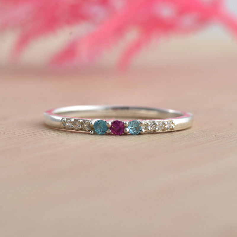 Rhodolite Garnet And Blue Topaz Accent Ring 925 Sterling Silver