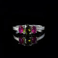 Peridot And Pink Gemstone Three-Stone Ring 925 Sterling Silver