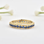 2MM Round Blue Sapphire Eternity Band Ring 925 Sterling Silver Gold Plated