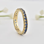 2MM Round Blue Sapphire Eternity Band Ring 925 Sterling Silver Gold Plated
