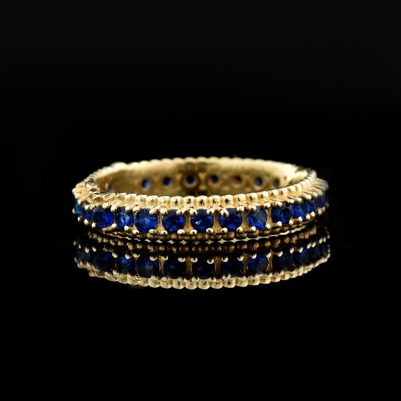2MM Round Blue Sapphire Eternity Band Ring 925 Sterling Silver Gold Plated
