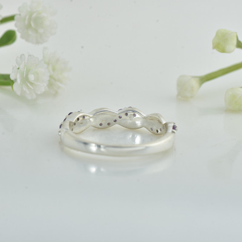 2MM Round Amethyst Twisted Band Ring 925 Sterling Silver