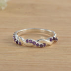 2MM Round Amethyst Twisted Band Ring 925 Sterling Silver