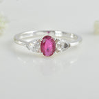7x5MM Oval Ruby Trio Stone Ring 925 Sterling Silver