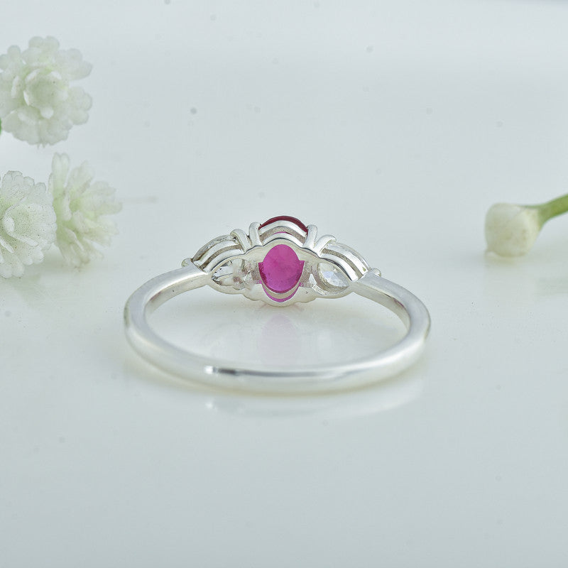 7x5MM Oval Ruby Trio Stone Ring 925 Sterling Silver