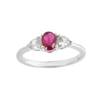 7x5MM Oval Ruby Trio Stone Ring 925 Sterling Silver