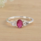 7x5MM Oval Ruby Trio Stone Ring 925 Sterling Silver