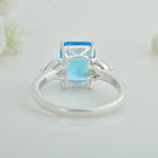 10x8mm Octagon Swiss Blue Topaz Three stone Ring 925 925 Sterling Silver