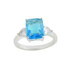 10x8mm Octagon Swiss Blue Topaz Three stone Ring 925 925 Sterling Silver
