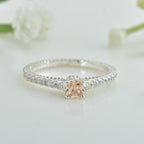 4x4mm Cushion Morganite Side Accents Ring 925 Sterling Silver