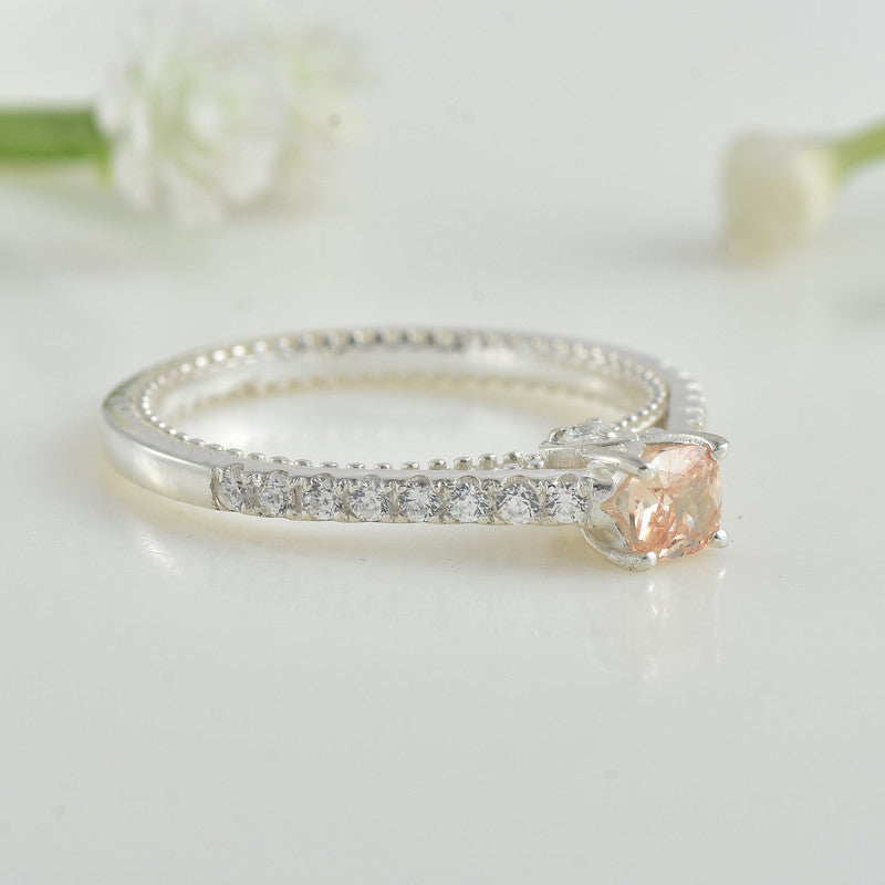 4x4mm Cushion Morganite Side Accents Ring 925 Sterling Silver