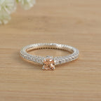 4x4mm Cushion Morganite Side Accents Ring 925 Sterling Silver