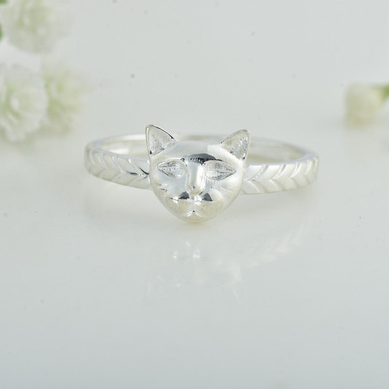 925 Sterling Silver Cat Face Ring