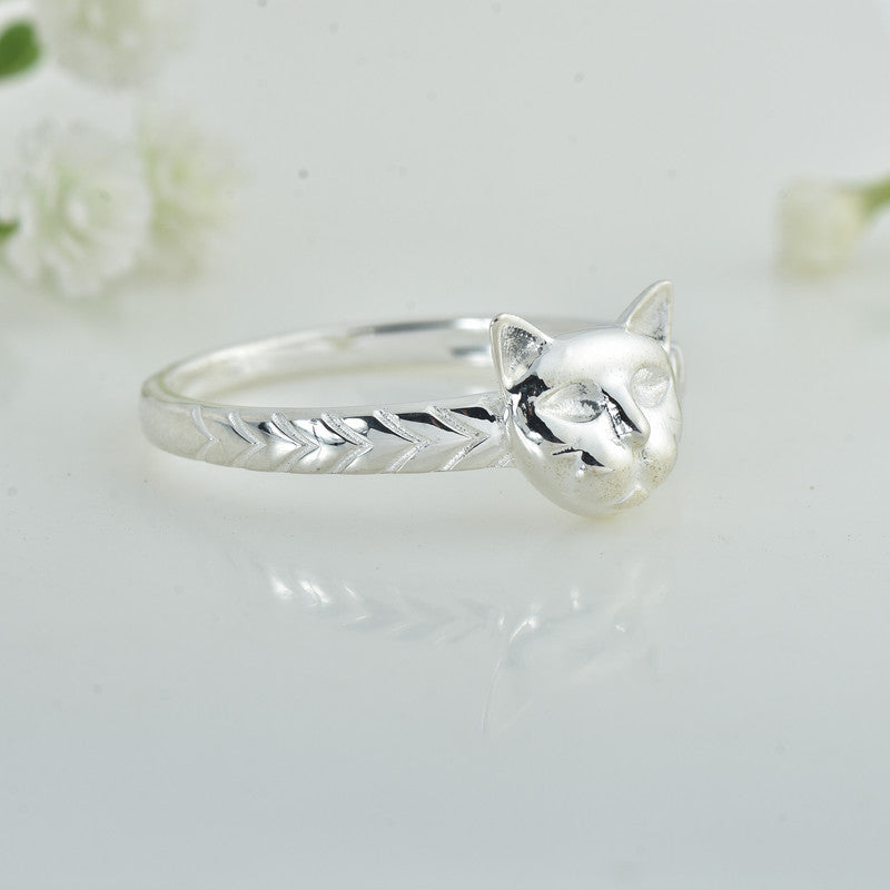 925 Sterling Silver Cat Face Ring