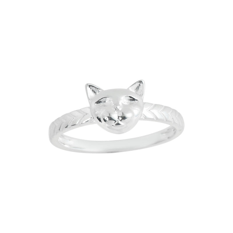925 Sterling Silver Cat Face Ring